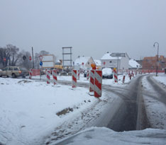 Foto von Eisenbahnstraße mit Baustelle ist zu sehen - heute.