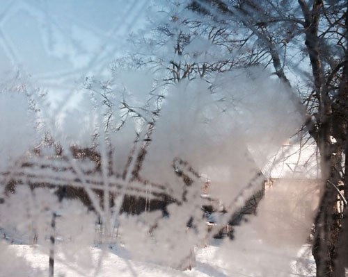 Foto von Eisblumen am Fenster in der Eisenbahnstraße ist zu sehen - heute.
