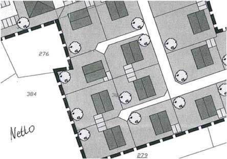 Ausschnitt aus dem Plan der zukünftigen Einfamilienhäuser gem. B-plan 65/12