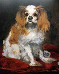Foto von einem Gemälde mit einem Hund ist abgebildet
